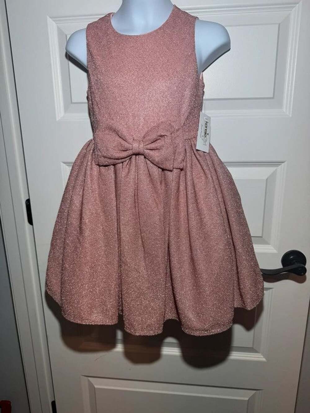 NWT Kensie Girl Rose Gold Metallic Glitter Party Dress with Front Bow - Size 10
